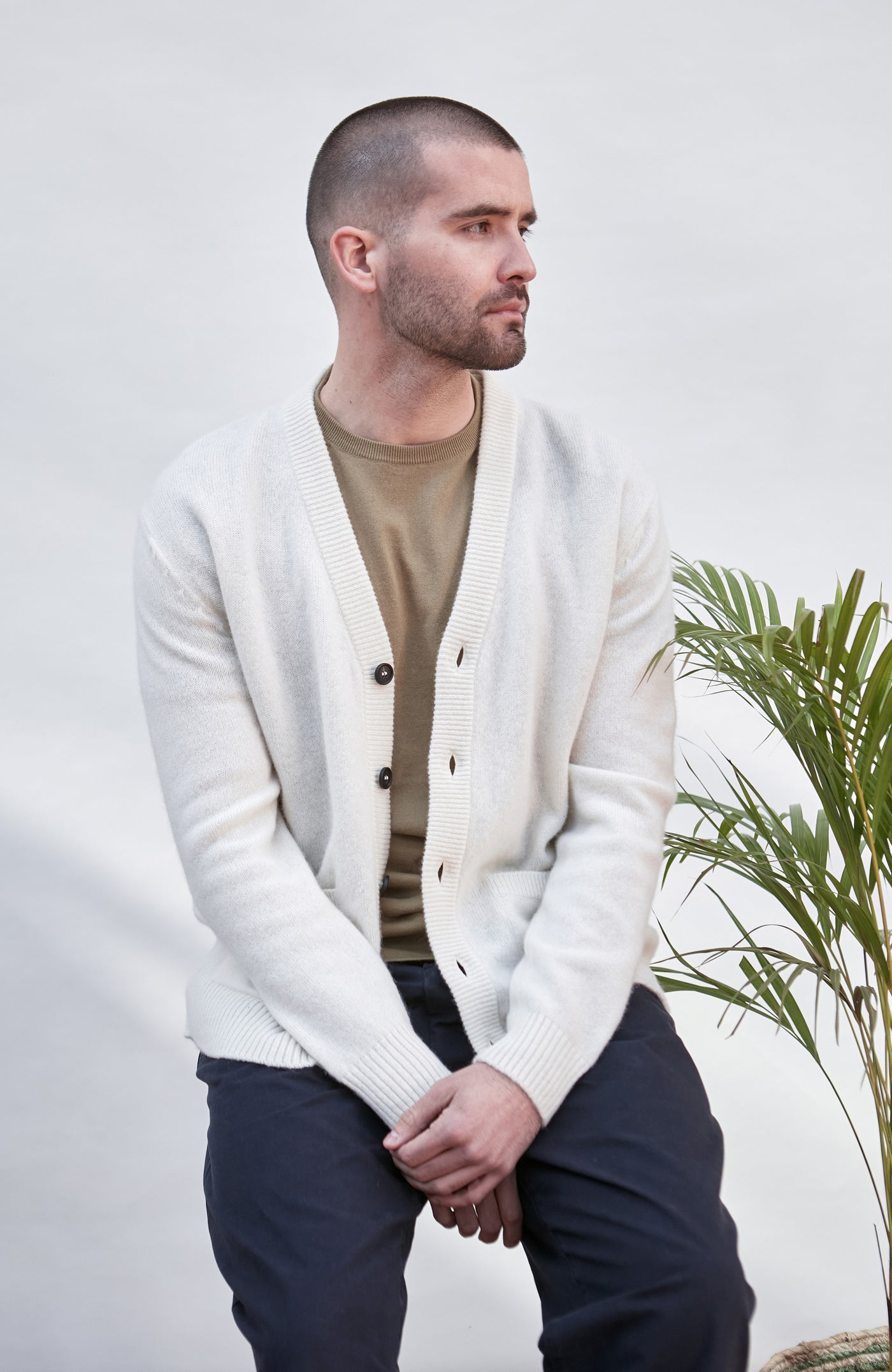 mens ecru lambswool cardigan