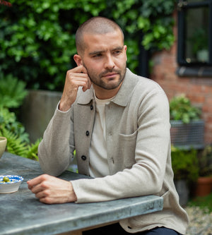 Mens Midweight Cotton Ribbed High Crew Neck Jumper