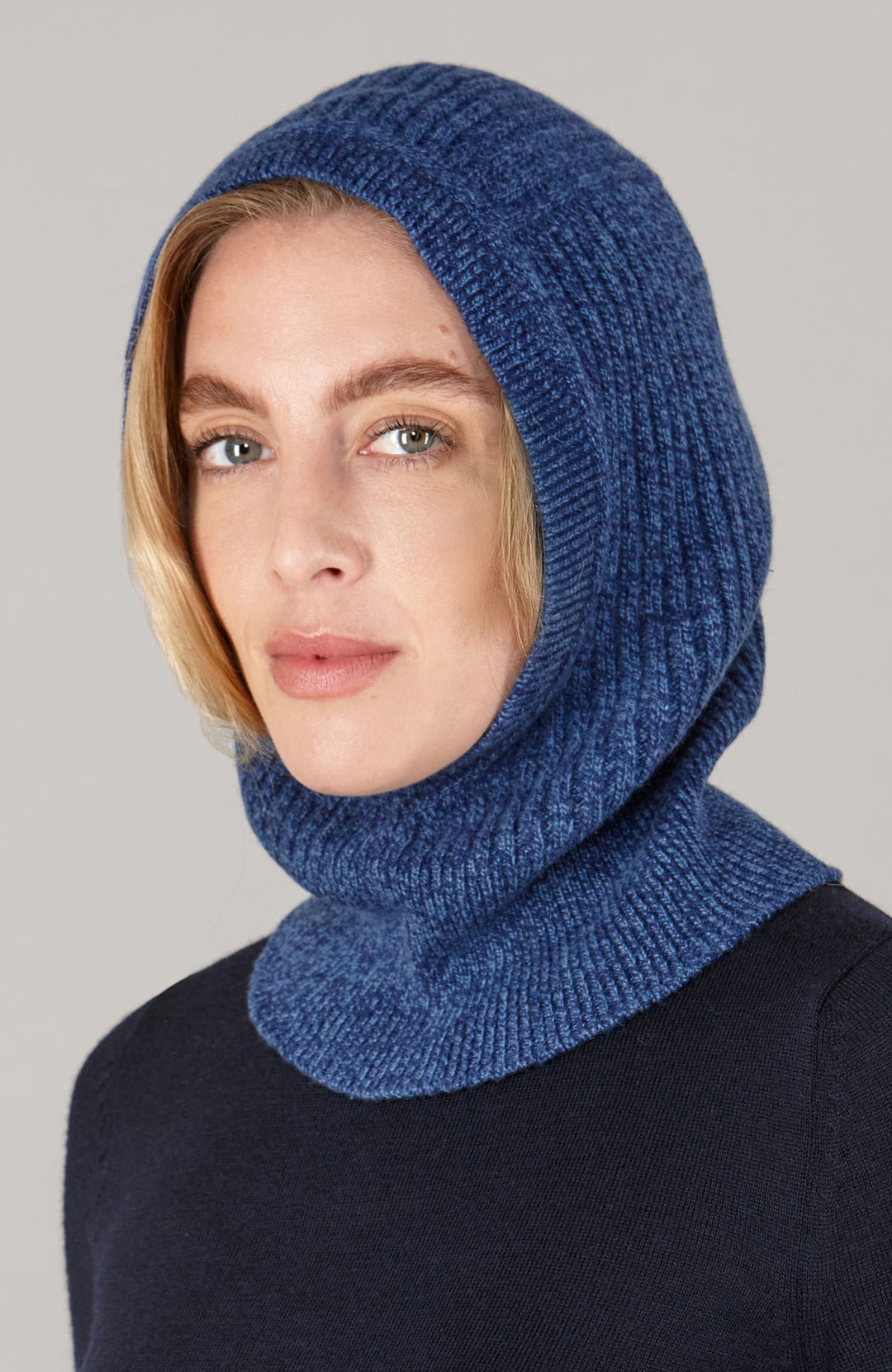 blue womens cashmere merino wool balaclava by Paul James
