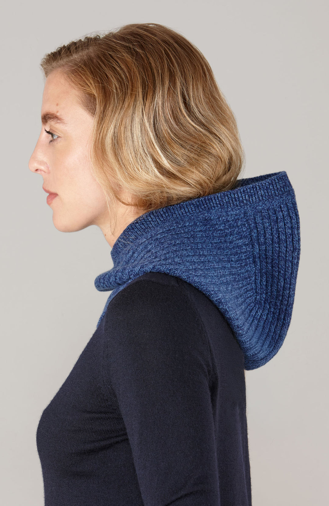 Blue merino cashmere open face balaclava by Paul James