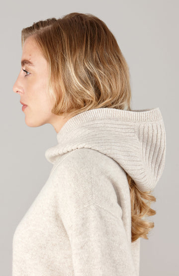 Beige merino cashmere open face balaclava by Paul James