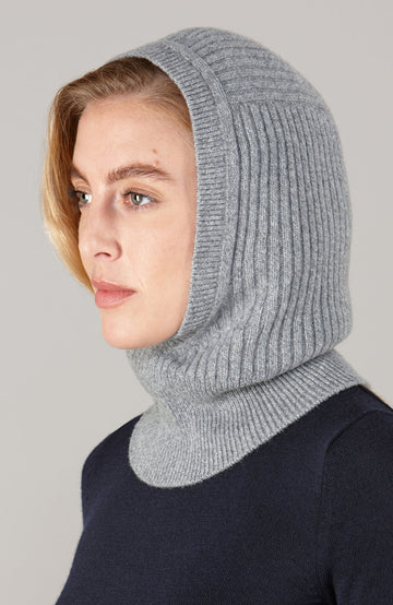 Grey merino cashmere open face balaclava by Paul James