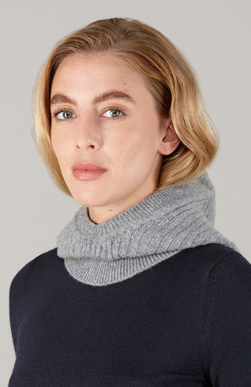 Grey merino cashmere open face balaclava by Paul James