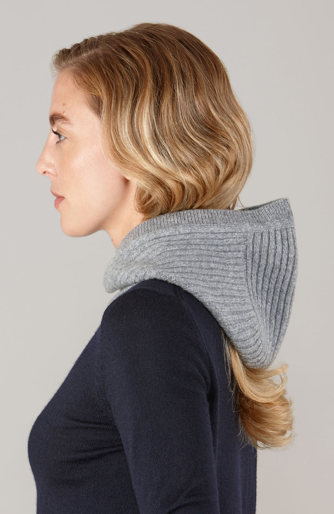 Grey merino cashmere open face balaclava by Paul James