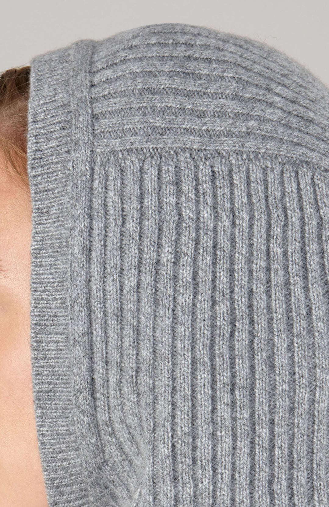 Grey merino cashmere open face balaclava by Paul James