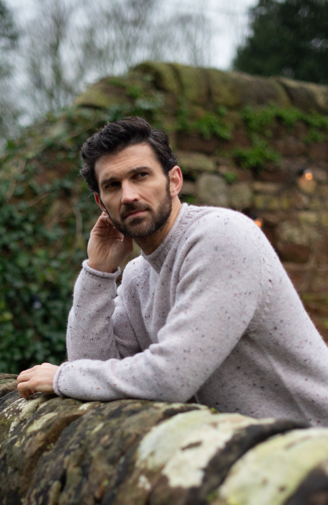 Man's British Wool Nepp Grey Jumper made in England by Paul James Knitwear.