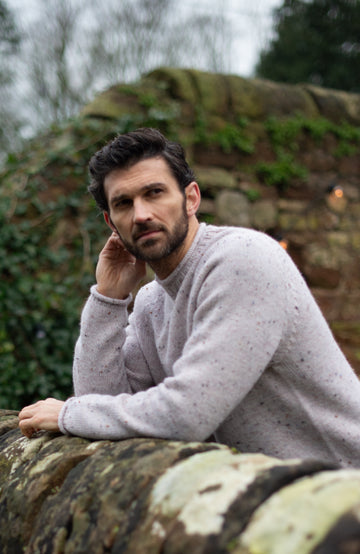 Man's British Wool Nepp Grey Jumper made in England by Paul James Knitwear.