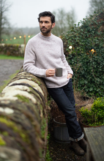 Man's British Wool Nepp Grey Jumper made in England by Paul James Knitwear.
