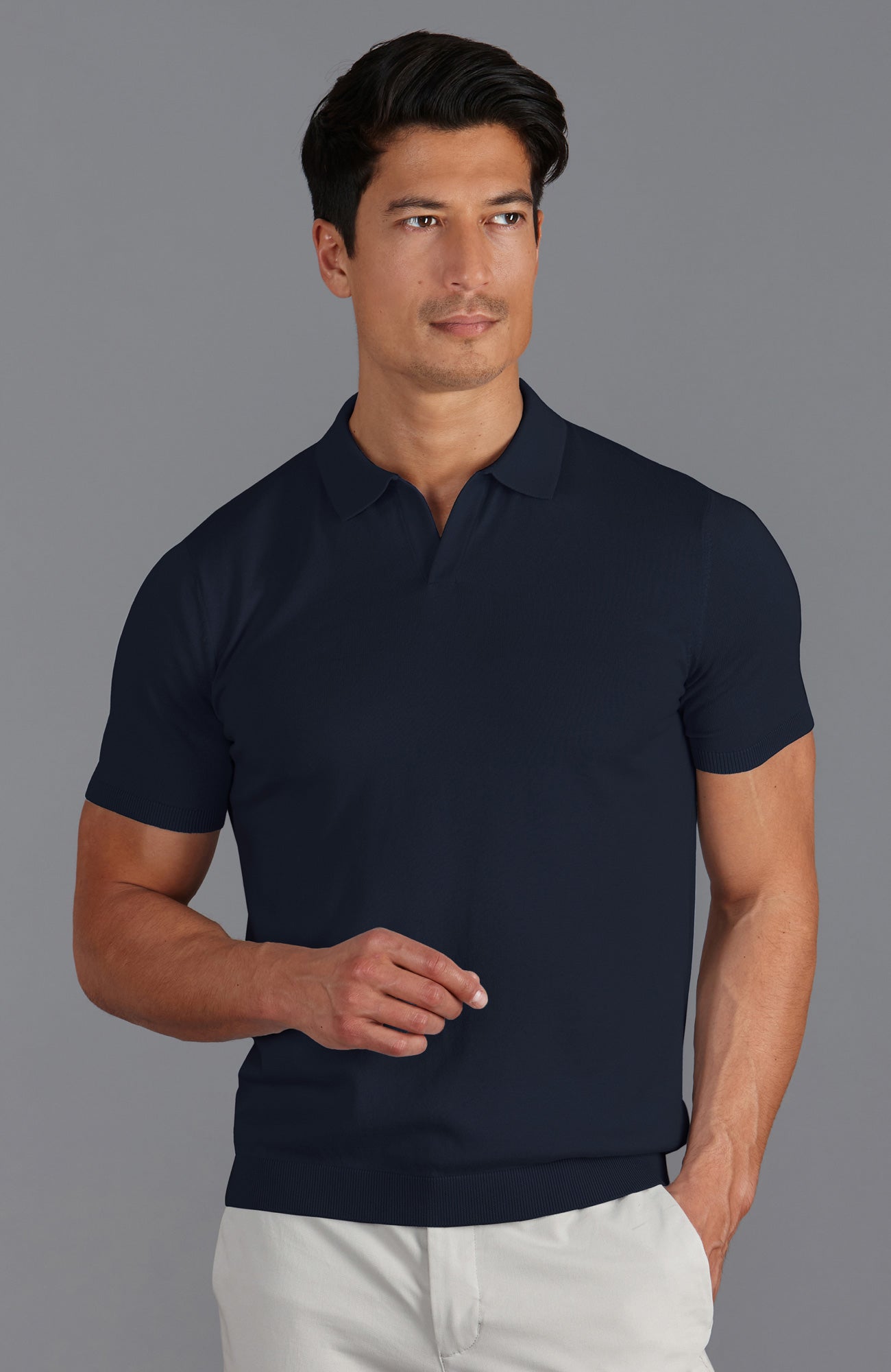 navy mens buttonless polo shirt