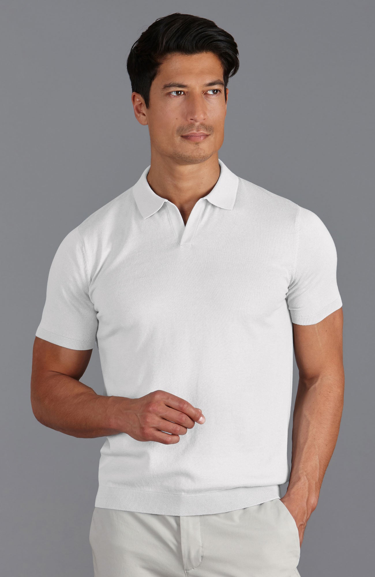 Mens Ultra Fine Cotton Buttonless Polo Shirt Paul James Knitwear mens-ultra-fine-cotton-buttonless-polo-shirt-paul-james-knitwear