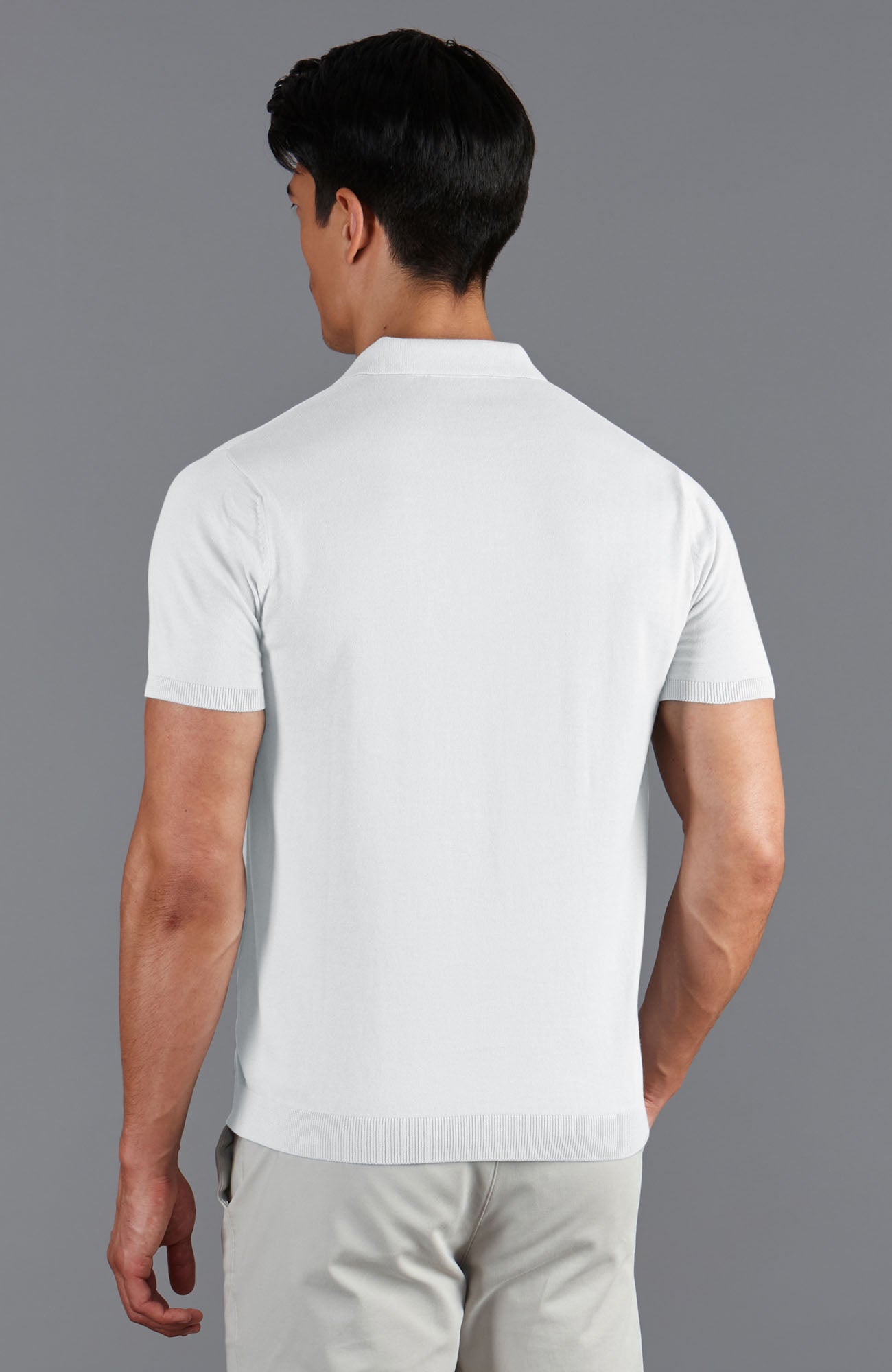 white mens buttonless polo shirt