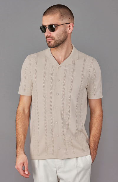 linen open knit cuban collar shirt