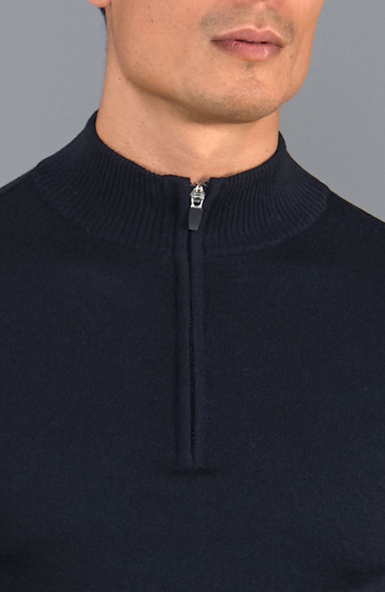 navy mens zip neck merino wool jumper