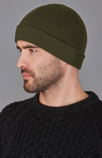 green mens merino wool beanie by Paul James