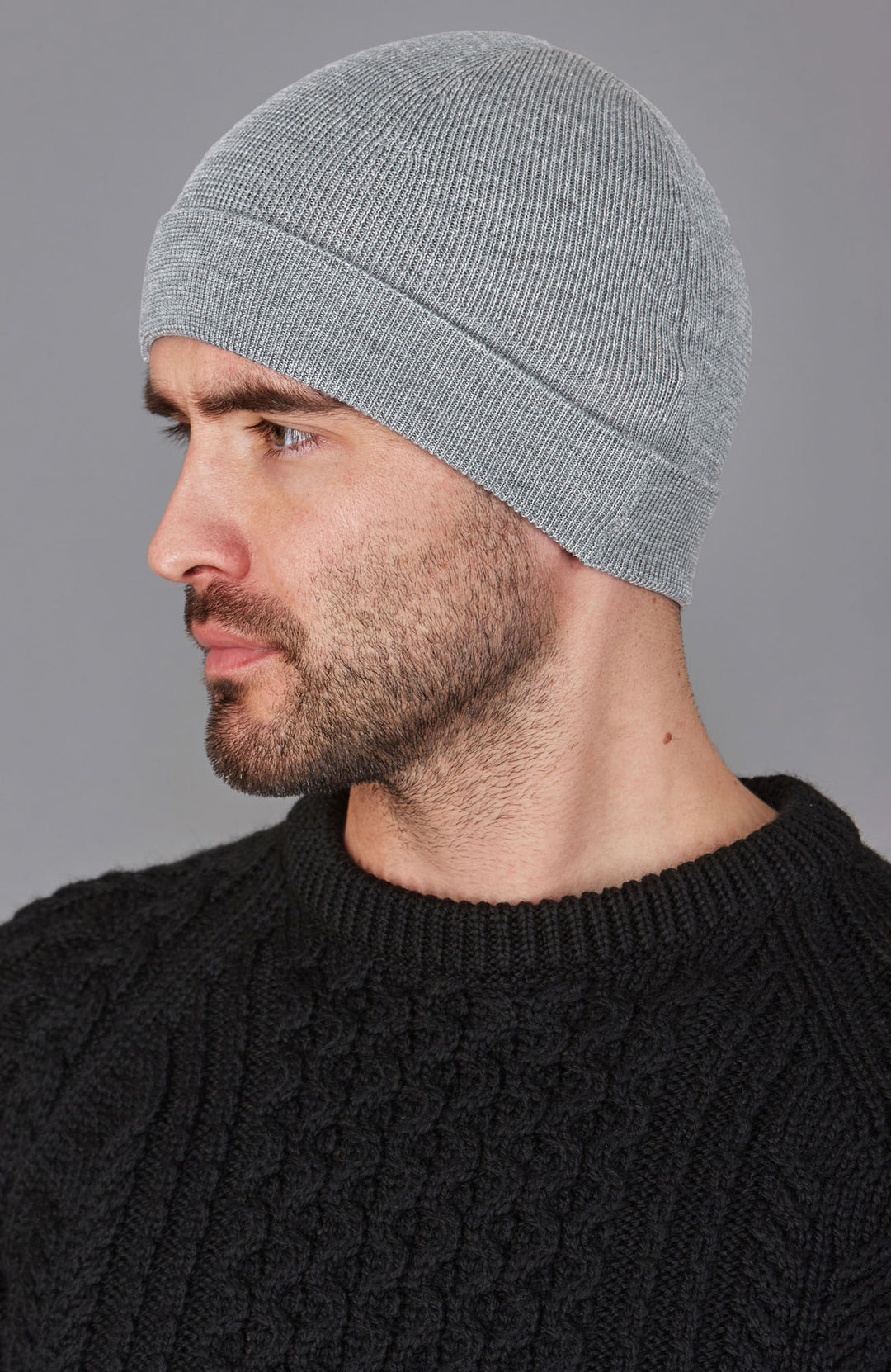 grey merino wool beanie hat