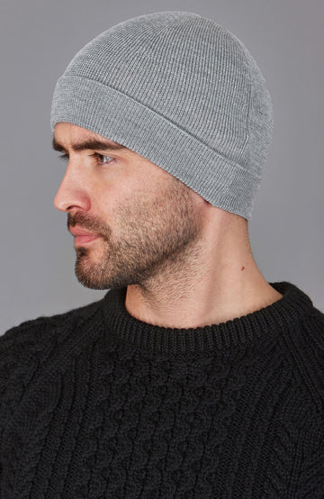 grey merino wool beanie hat