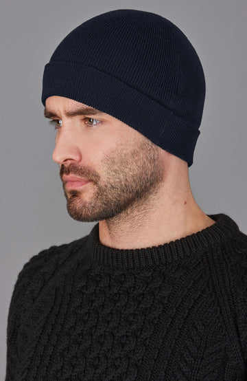 navy merino wool beanie hat