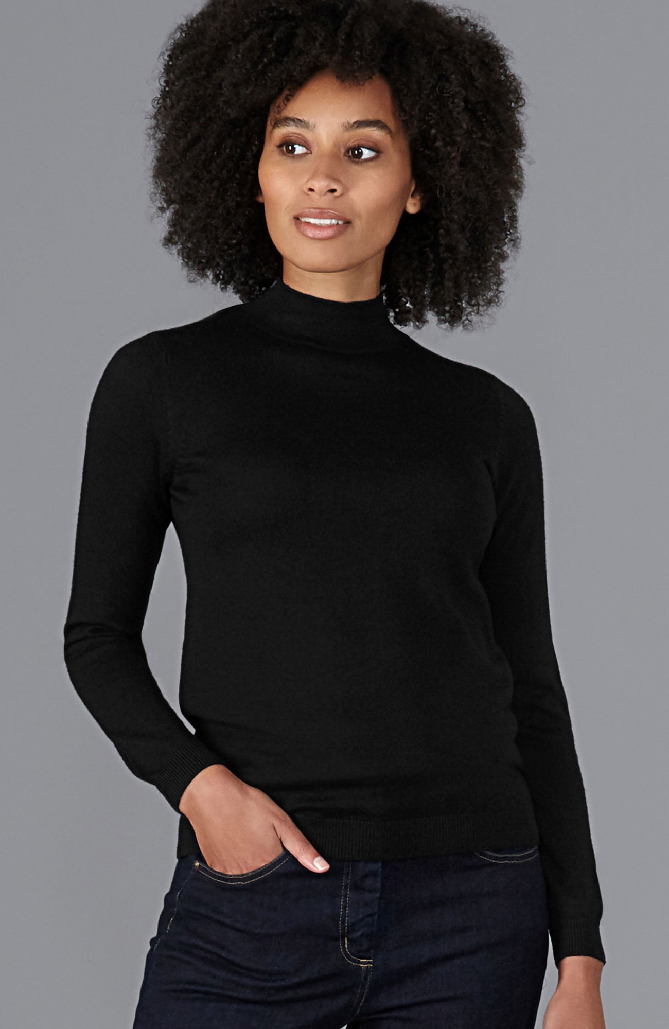 black womens high neck merino wool jumper