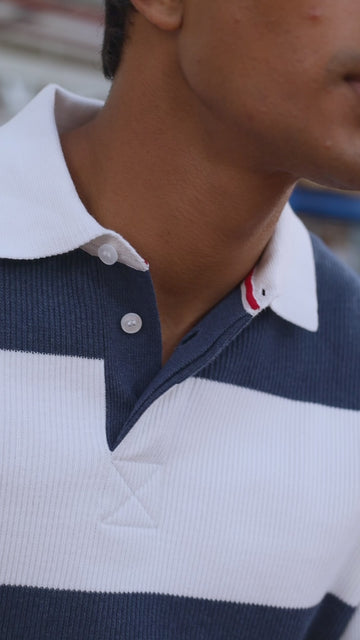 Mens Midweight Cotton Textured Hoops Rugby Shirt