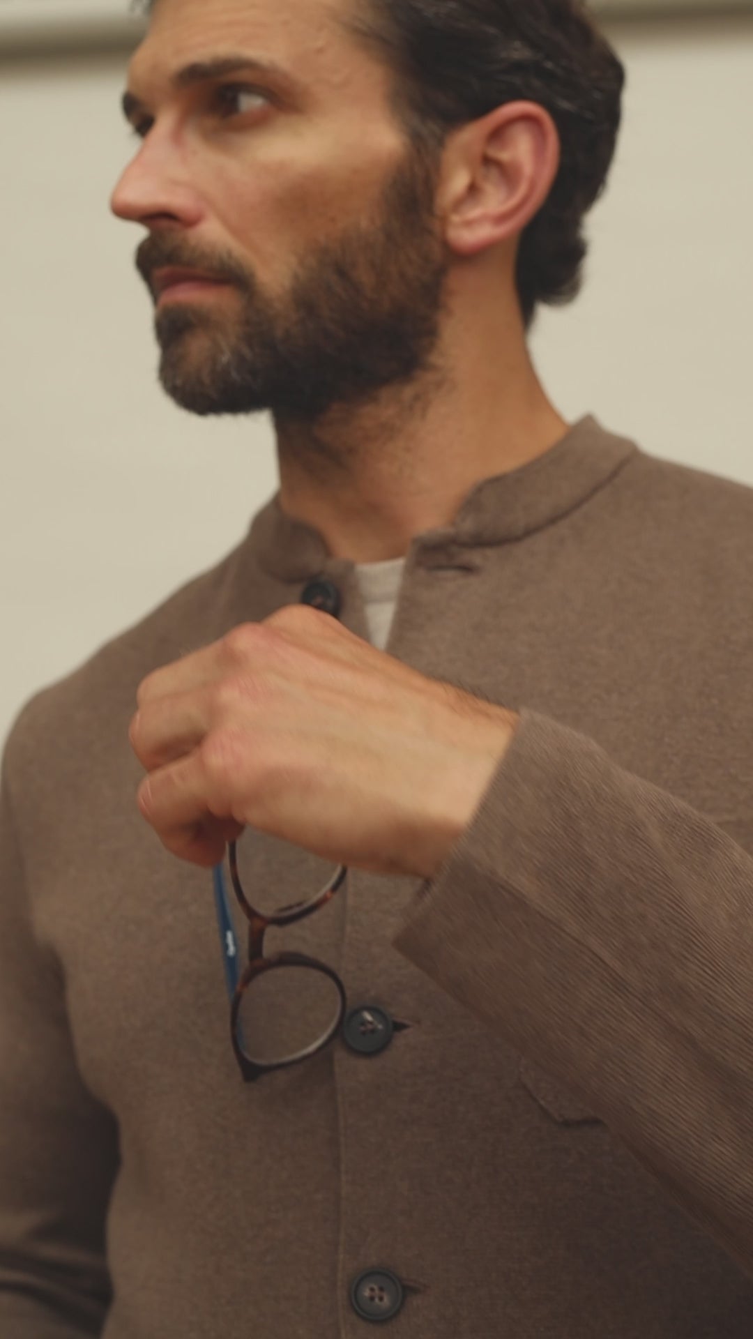 mens brown knitted nehru jacket