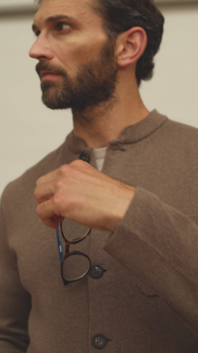 mens brown knitted nehru jacket