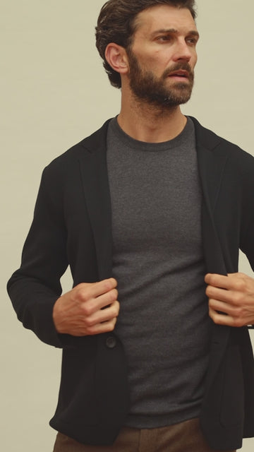 men black fine merino wool knitted blazer