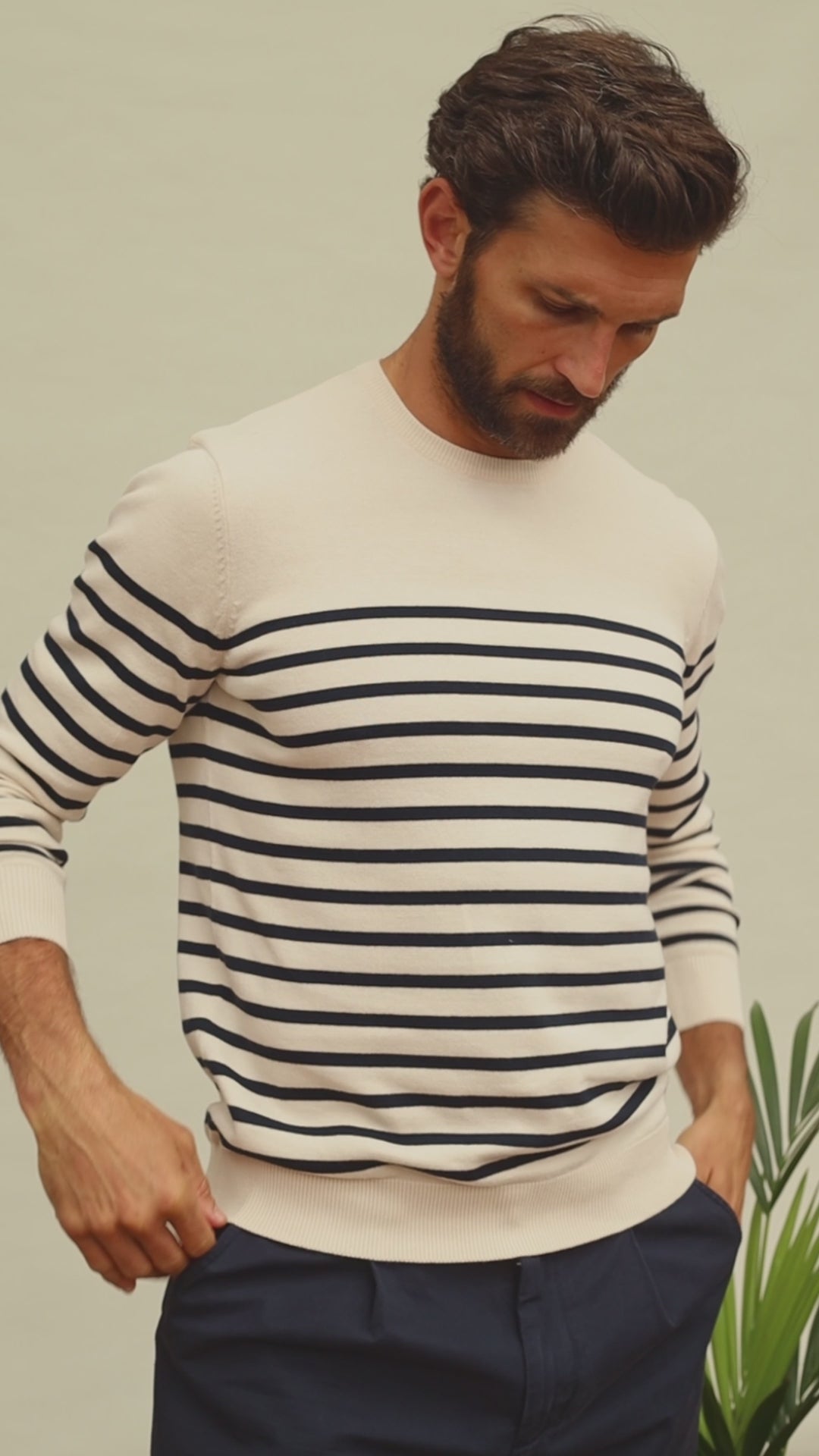 mens ecru knitted breton sweater