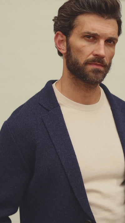 mens navy wool knitted blazer