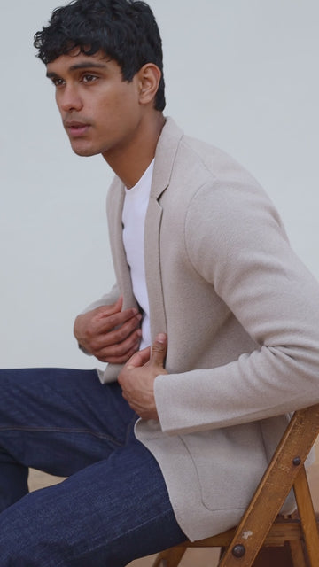 Mens Midweight Cotton Deconstructed Knitted Blazer