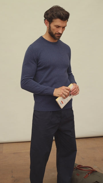 blue merino cashmere mens sweater by Paul James
