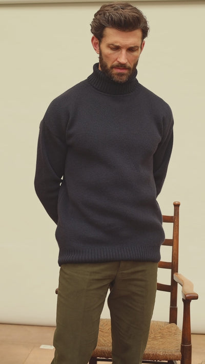 navy merino cashmere roll neck sweater 