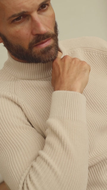 cream mens mock neck rib jumper by Paul James