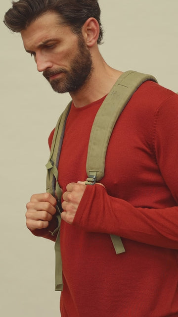 red merino wool sweater by Paul James