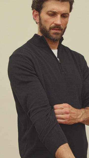 mens black zip neck jumper By Paul James