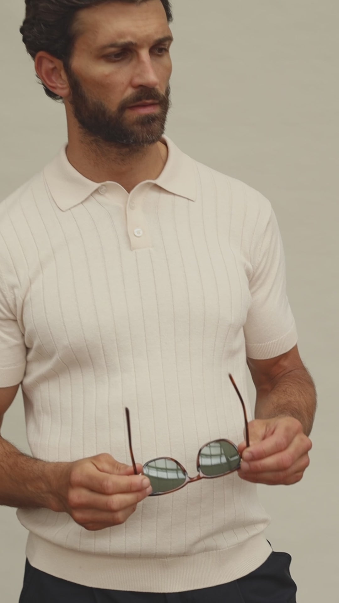 mens off white knitted polo shirt