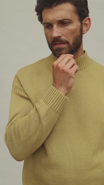 olive mens Guernsey sweater by Paul James