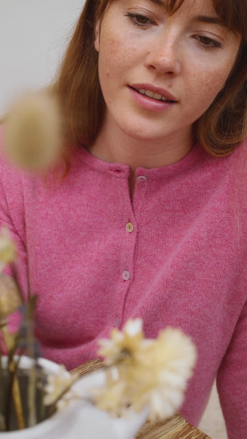 Pink Womens Lambswool Cardigan By Paul James