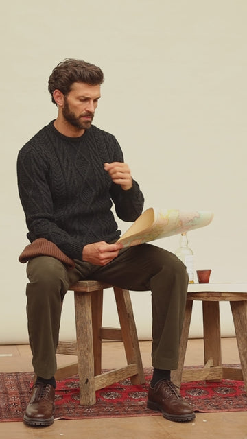 black mens wool cable jumper by Paul James