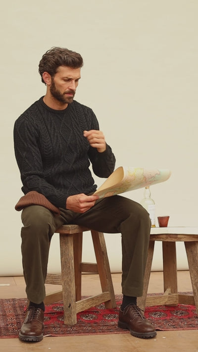 black mens wool cable jumper