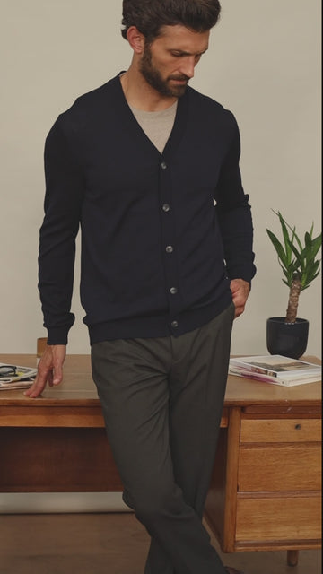 navy mens fine merino wool cardigan