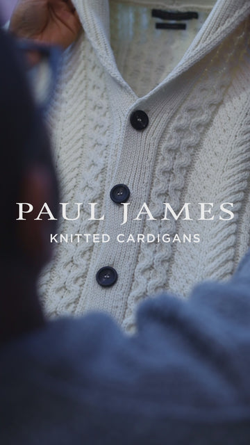 mens chunky cable cardigan by Paul James