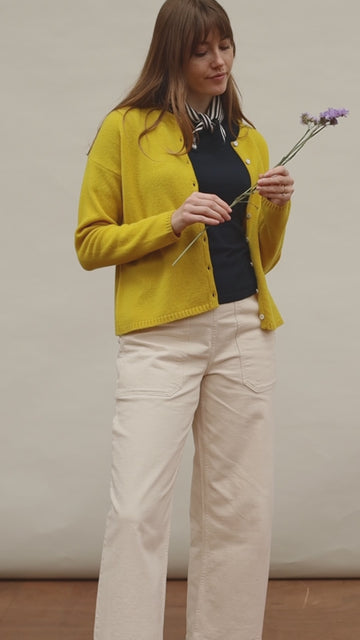 womens yellow wool cardigan