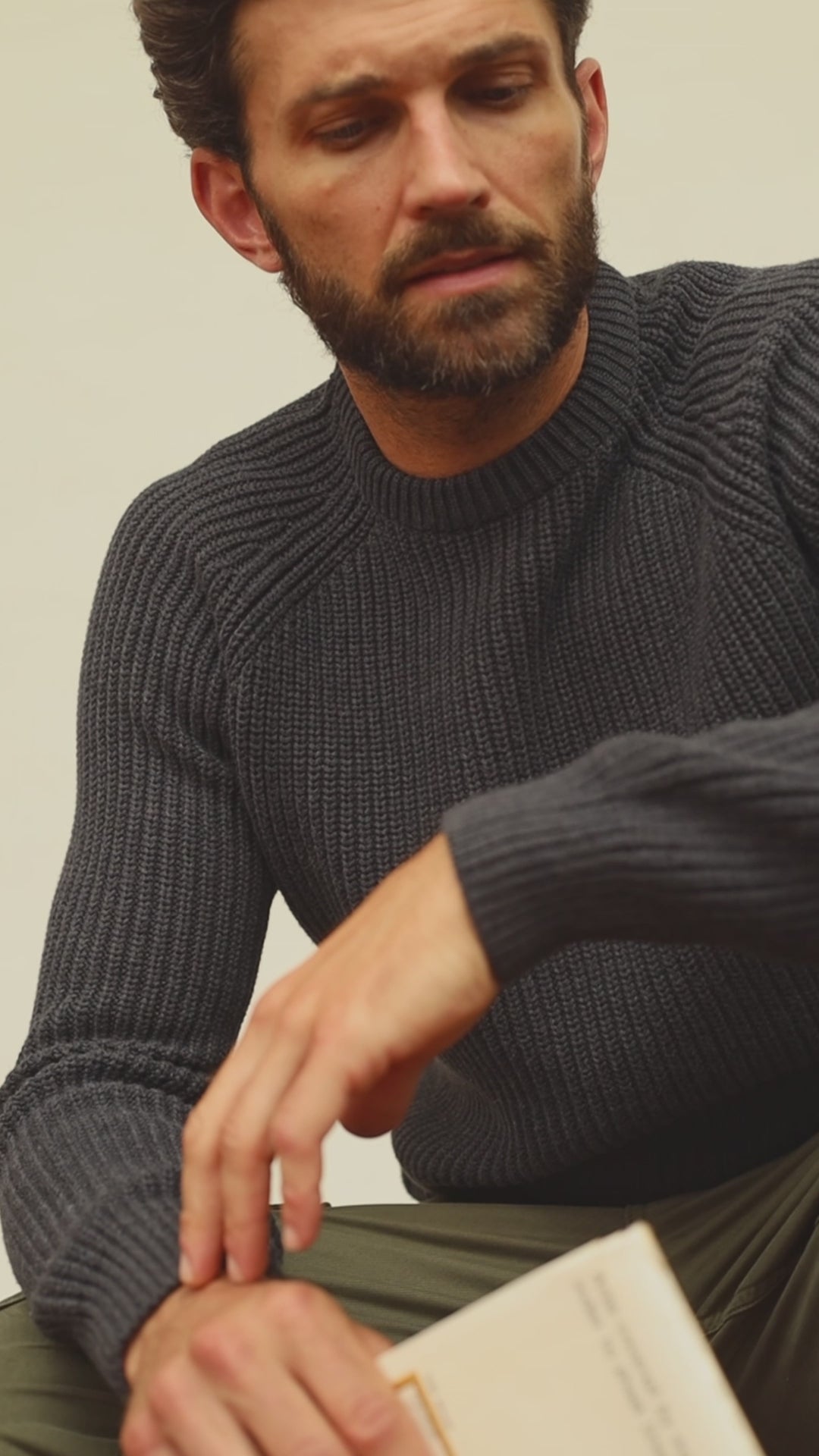 ANTHRACITE MENS FISHERMAN RIB KNIT JUMPER