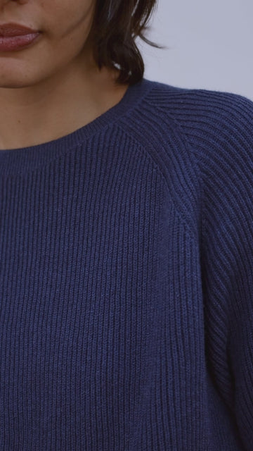 blue womens cotton ribbed t-shirt by Paul James Knitwear