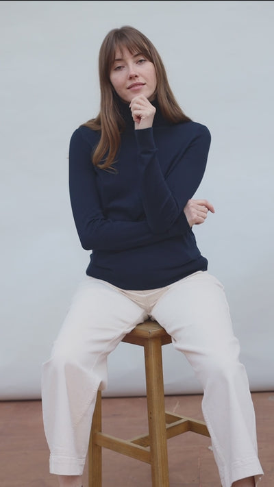 Womens Ultra Fine Cotton Roll Neck Long Sleeve Jumper