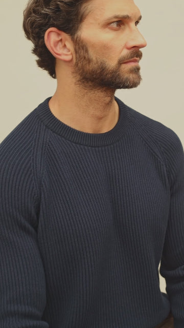 mens navy fishermans cotton jumper by Paul James