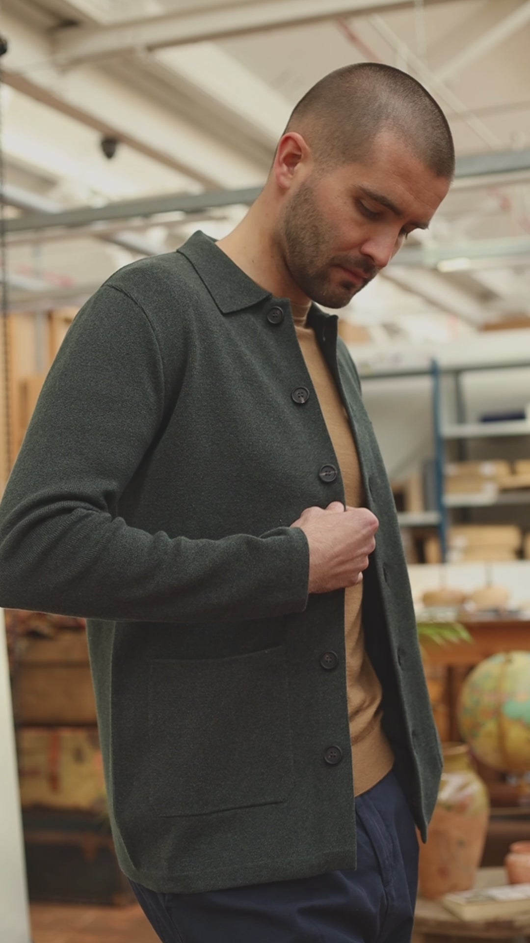 mens green knitted workshirt