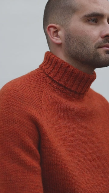 mens orange British wool roll neck jumper