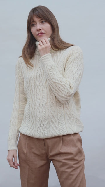 womens ecru wool knitted roll neck jumper