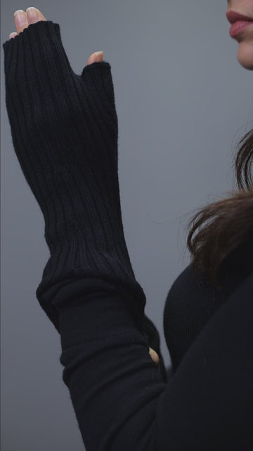black womens merino wool fingerless gloves by Paul James